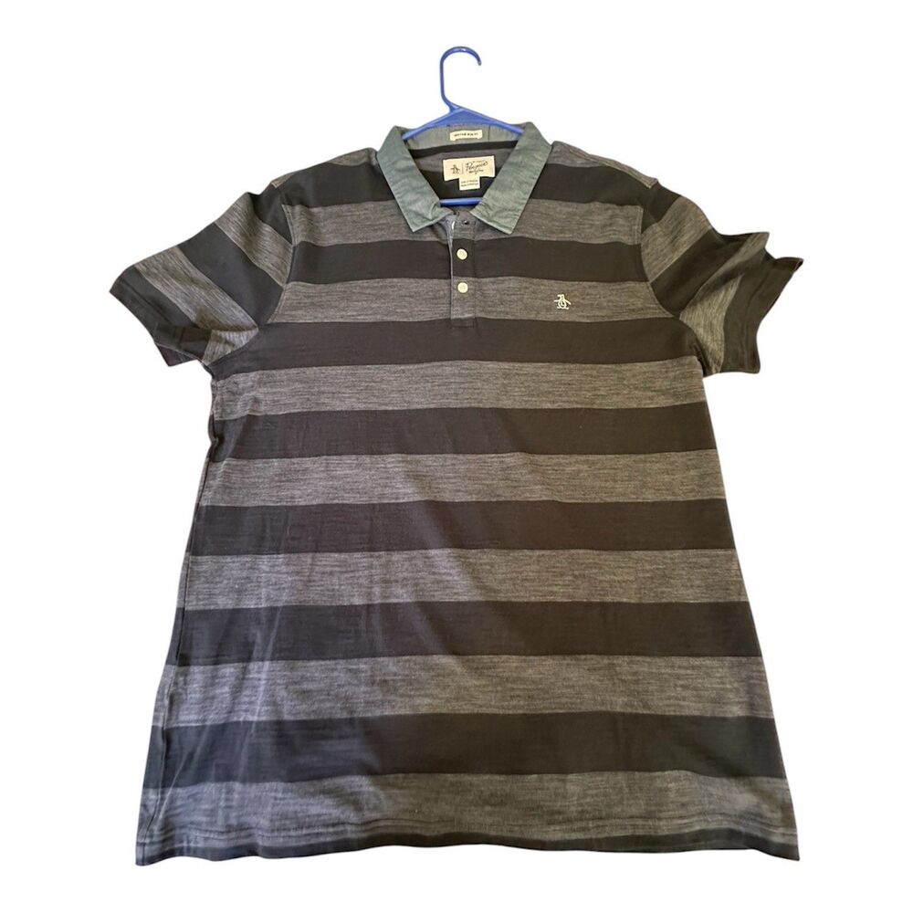 Original Penguin Heritage Slim Fit Polo Shirt Men’s XXL Black & Gray Stripe